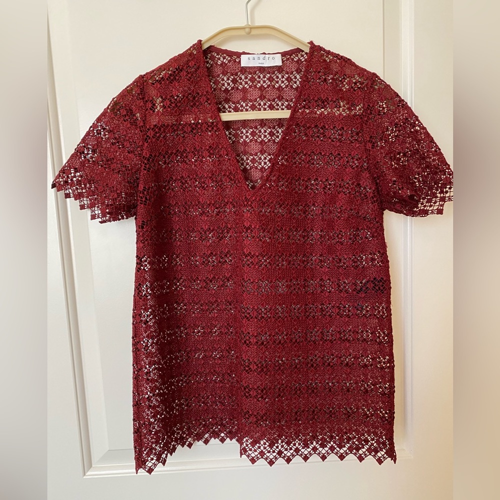 Sandro burgundy hollow blouse